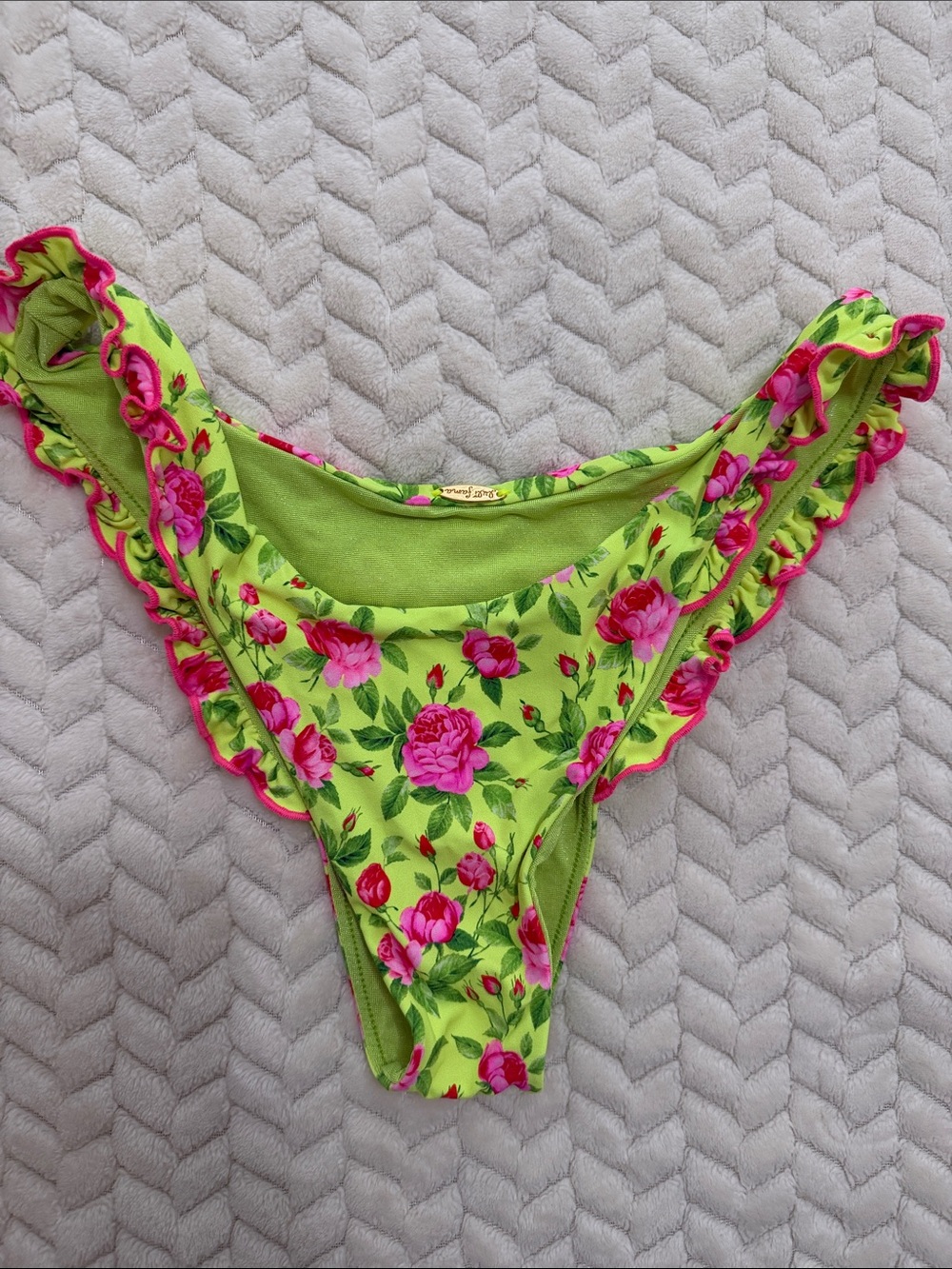 Luli Fama Bright Lime Floral Bottom with Ruffle Trim